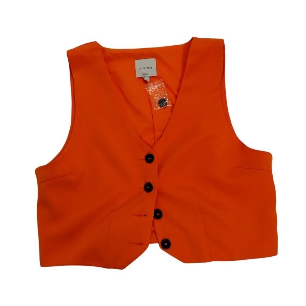 Love Tree Womens Orange Button-Up Vest Size Large With Extra Button. NWT